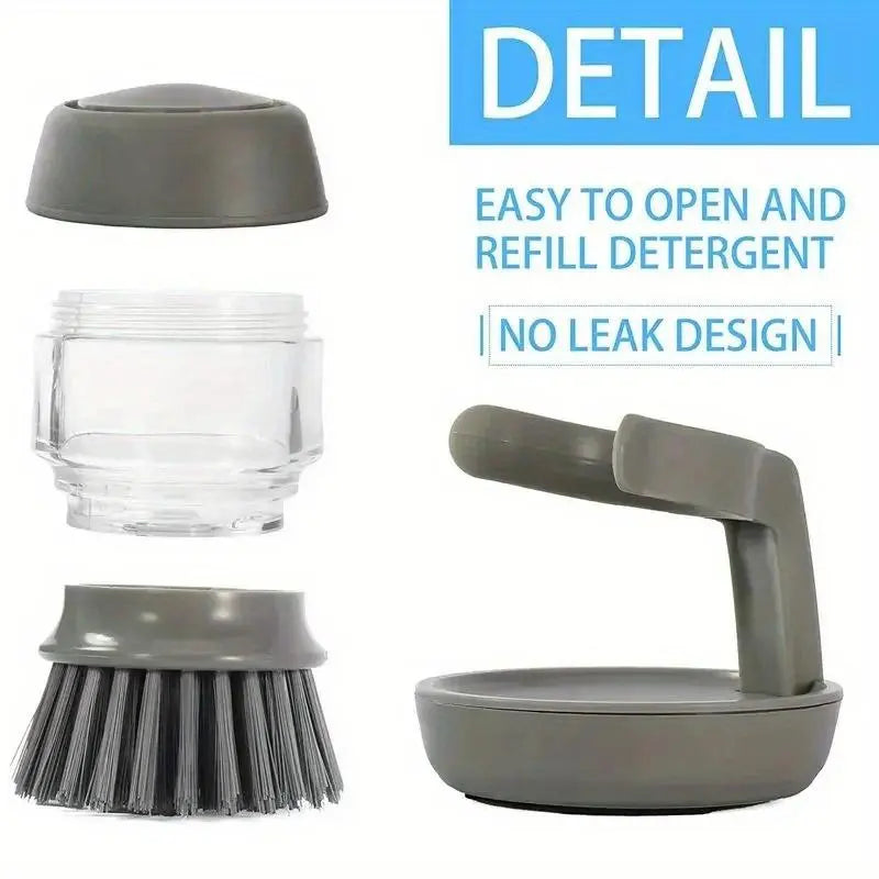 Dishwashing Brush with Soap Dispenser, 1 Count Household Soap Dispenser Dishwashing Brush, Kitchen Dishwashing Brush with Holder, Sponges, Dish Scrubber With Handle
