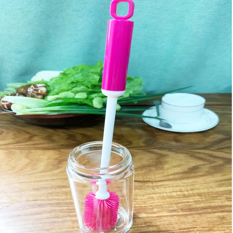 Multi-Purpose Cup Brush with Long Handle, 360-Degree Rotating Cleaning Brush for Bottles, Cups, And Containers, Reusable Kitchen Cleaning Tool with PC Handle, No Electricity Needed